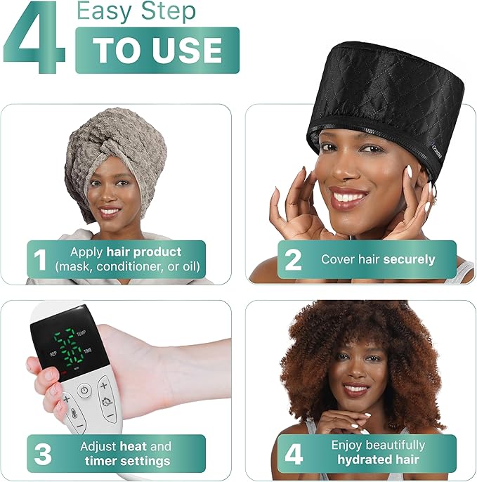 High-Power Hair Steamer Cap for Natural Hair – Deep Conditioning, Easy to Use, Adjustable Heat & Timer, at-Home Salon Treatment for Black Hair Care, Moisture & Repair Treatment for Healthy Hair