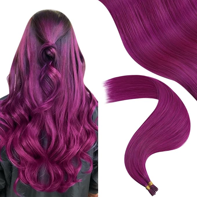 YoungSee I Tips Hair Extensions Purple 24 inch Itips Extensions Real Human Hair Long Hair Extension I-Tip Extension Purple for Daily Confidence Boost 25s 25g