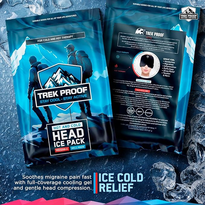 Trekproof Migraine Relief Cap, Cooling Gel Headache Relief Cap, Ice Pack for Face and Eyes, Cooling Migraine Mask, Soothing Cold Therapy Head Ice Pack Head Wrap for Tension, Sinus, Hangovers