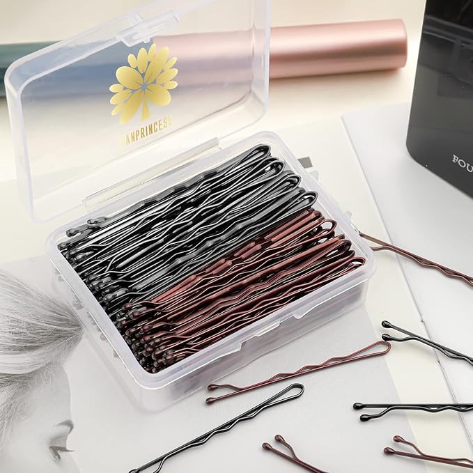 100PCS 2.4Inch Bobby Pins Black,Pain-Free Bobby Pins for All Hair Types,Brown Hair Pins for Women Girls,Hairpins for Buns with Box(Black+Brown)