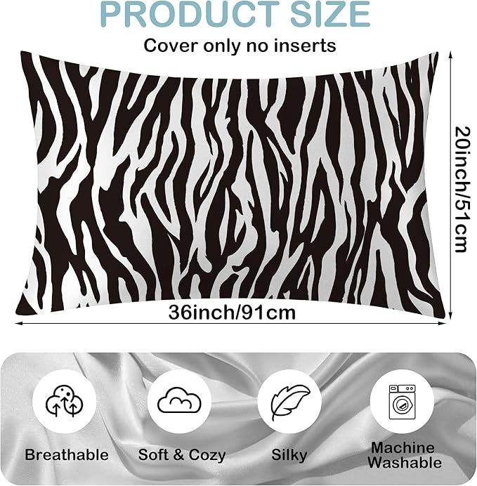Satin Pillowcase 1 Pack-Zebra Black and White Silky Pillow Cover for Hair and Skin,King Size 20x36 Inch Soft Cooling Printed Pillow Cases with Hidden Zipper,Gifts for Women Men