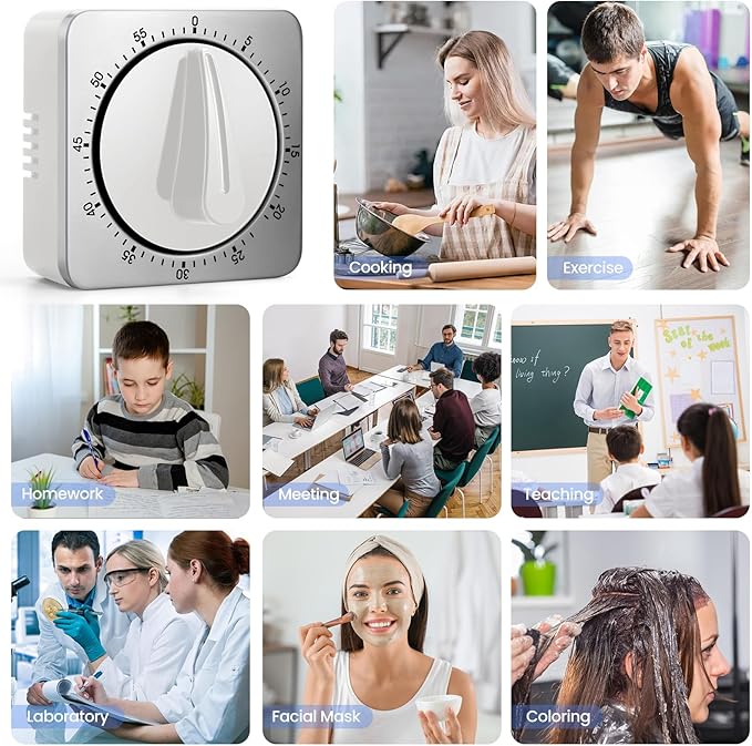 Kitchen Timers for Cooking, Chef Cooking Timer Clock with Loud Alarm,100% Mechanical Desk Timer - No Batteries Required - Magnetic Backing, Exquisite Stainless Steel Body - Countdown Reminder Magnetic