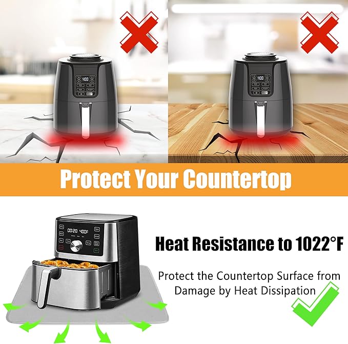 Heat Resistant Mat for Air Fryer, 21 x 29.5in Countertop Protector, Fireproof Silicone Appliance Slider for Coffee Maker, Toaster, Oven (Grey)