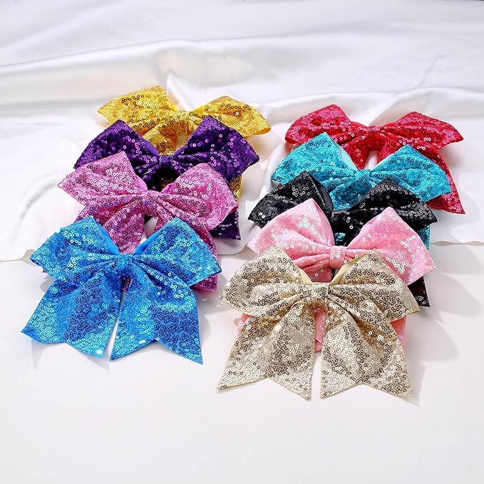 Large Big 7 Inch Glitter Bow Clip Sequin Bling Party Hair Accessories for Women Teens Girls Kids 2 Pcs (DarkPurple, Black)