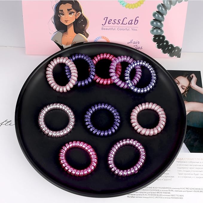 JessLab Spiral Hair Ties for Women, 10-Pack Traceless No-Damage Ponytail Holders, Coils Hair Bands for Girls, Assorted Colors