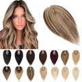 SEGO Human Hair Toppers for Women With Thinning Hair, 7 * 13CM Silk Base 100% Real Human Hair Clip in Top Wiglet Hairpieces -10 Inch No Bangs 4P27 Medium Brown&Dark Blonde