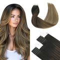 SURNEL Tape in Hair Extensions Balayage Ombre Color 1B Fading to 4 Brown Highlighted 27 Blonde Tape in Extensions Human Hair 20 inch Remy Tape Hair Extensions 20 Pcs 50g(#1B/4/27-20)