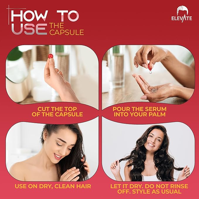 Elevate Hair Treatment Serum Oil Capsules - Conditioning Repair & Moisturizing Formula with Argan Jojoba Oils Vitamins A C E Pro Vitamin B5 Healthier Smooth Silky Thicker for Softness (1 Bottle)