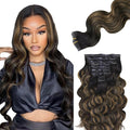 Lashey Seamless Clip in Hair Extensions Human Hair 150g 9pcs 22 Inch Body Wave Natural Black Mixed Chestnut Brown Clip in Hair Extensions for Women