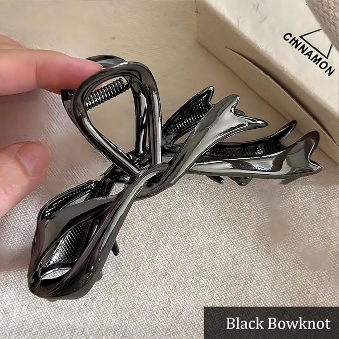 Black Ribbon Bow Metal Hair Clips Claw, 1Pcs 4.52Inch Hair Claw Clips for Thin Thick Hair Accessories Alloy Elegant Non-Slip Strong Hold Grip Hair Jaw Clip(Black Ribbon)