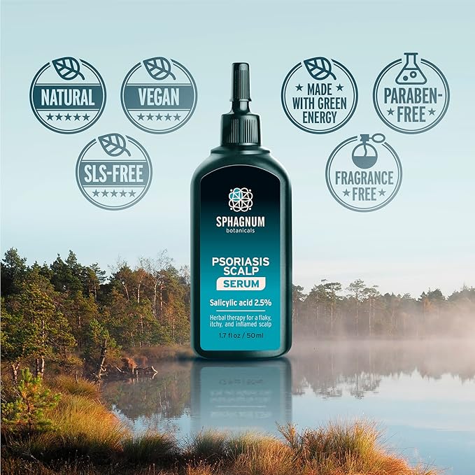 Sphagnum Botanicals Scalp Psoriasis Treatment Serum - Herbs & Medicated salicylic Acid Quickly Relieve a red, Flaky & Itchy Scalp. Effective for Eczema, Dandruff and seborrheic Dermatitis 1.7 fl. Oz