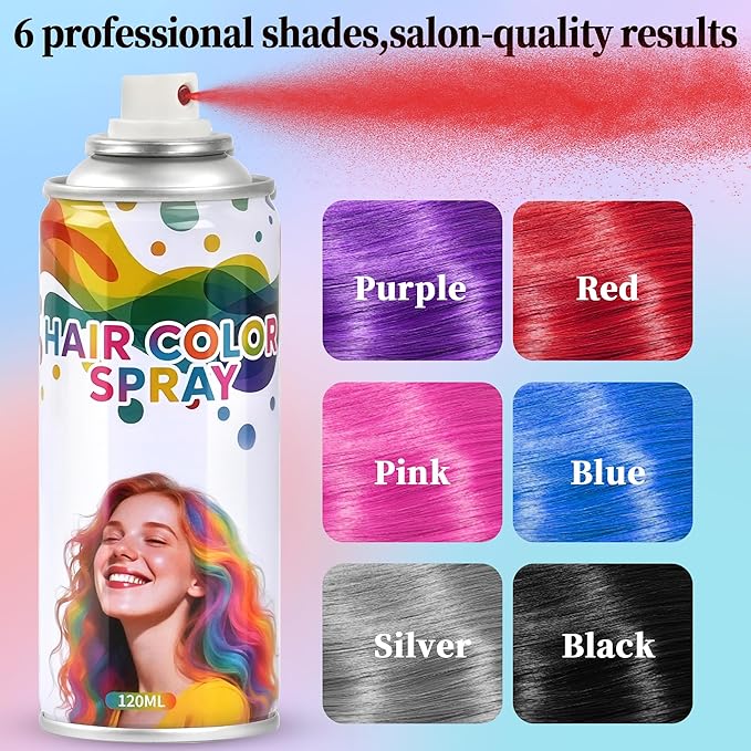2 Pack hair spray temporary for Girls Women,Washable Hair Dye Spray Non-Sticky Halloween Cosplay Party Crazy Hair Day Hair Coloring Wax (Fiery Red&Blue)