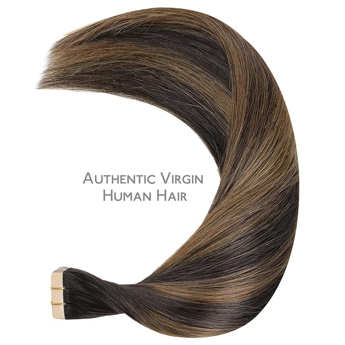 WENNALIFE Tape in Hair Extensions Human Hair Balayage Dark Brown Mixed Chestnut Brown Tape in Extensions, 10pcs 20g 10 inch Remy Invisible Tape Ins Straight Soft Real Human Hair Tape in Extensions