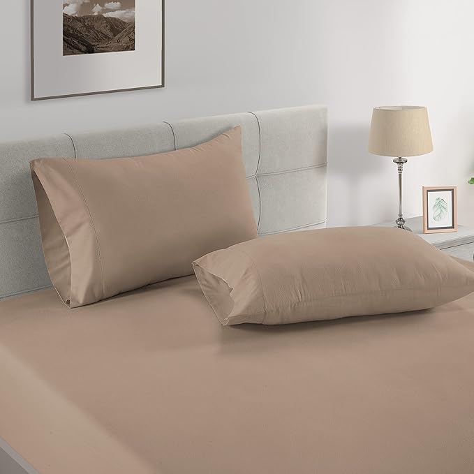 Lane Linen 100% Organic Cotton Pillow Cases Standard Size Set of 2 (20"x26") - Cotton Pillowcases Standard Size - Soft Brown Pillow Cases Set of 2 - Standard Pillow Case Pack of 2 - Taupe