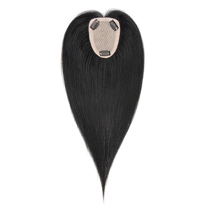 Hairro Human Hair Toppers Free Parted, 3.5x4.7" Base Hand-wovened 100% Real Hairpieces, with Invisible Clips-in for Women, for High Hairline/Adding Volume on Top, 10 Inch Jet Black