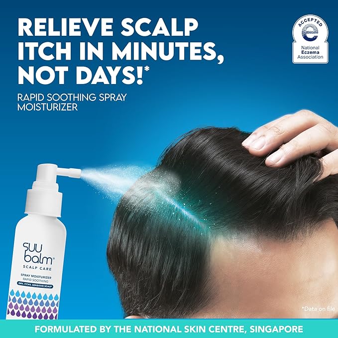 Suu Balm Rapid Itch Relief Anti-Dandruff Scalp Spray Moisturizer, Dry Scalp Spray, Cooling Itchy Scalp Treatment for Flaky Sensitive & Psoriasis, Derm-Formulated. Menthol & 5 Ceramides, 3.38 fl oz