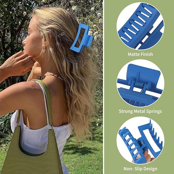 3.5 Inch Square Hair Clips for Women 6 Pack Hair Claw Clips Medium Claw Clips for Thick Thin Hair Rectangle Banana Jaw Hair Accessories for Women Girls -Dopamine