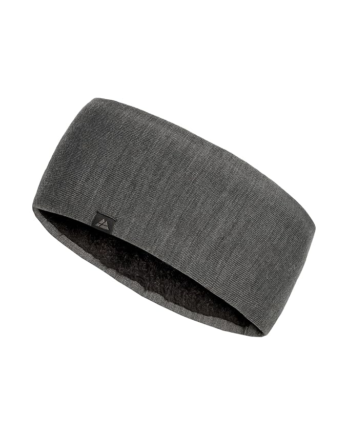 DANISH ENDURANCE Merino Wool Headband, with Thermal Inner Fleece, for Men and Women, Unisex, Dark Grey, M/L