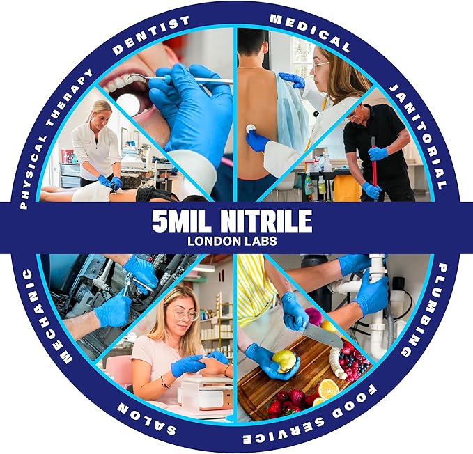 Sky Blue 5 Mil Nitrile Exam Gloves Disposable Latex Free | Medical Rubber Gloves for Doctors, EMT, First Aid Kit, Food Service & Cleaning | Pack of (200 CT)
