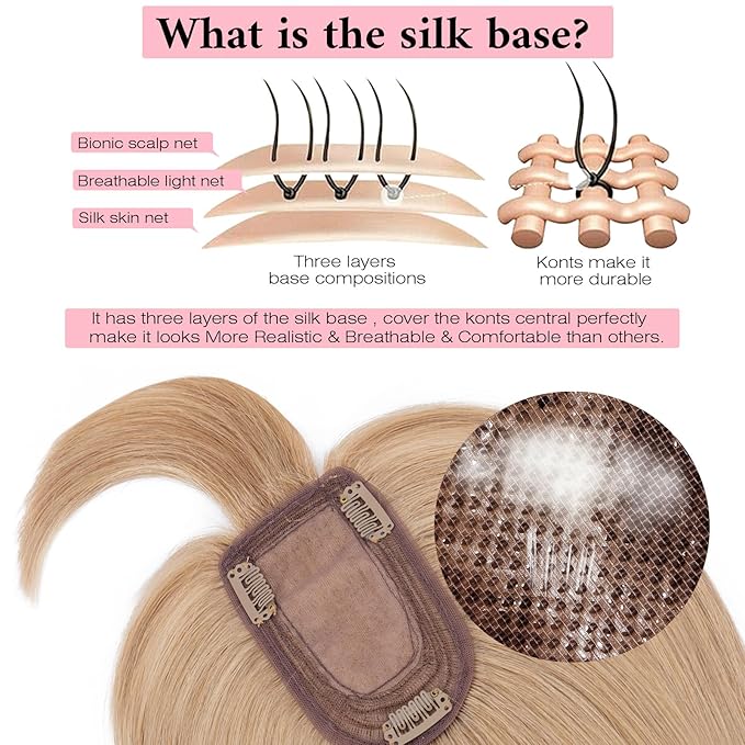SEGO 100% Real Human Hair Toppers, with Air Bangs, Silk Base 150% Density, Clip in Topper, 2.7肺5.1・ HairPieces for Women, with Thinning/Hair Loss Cover Gray
