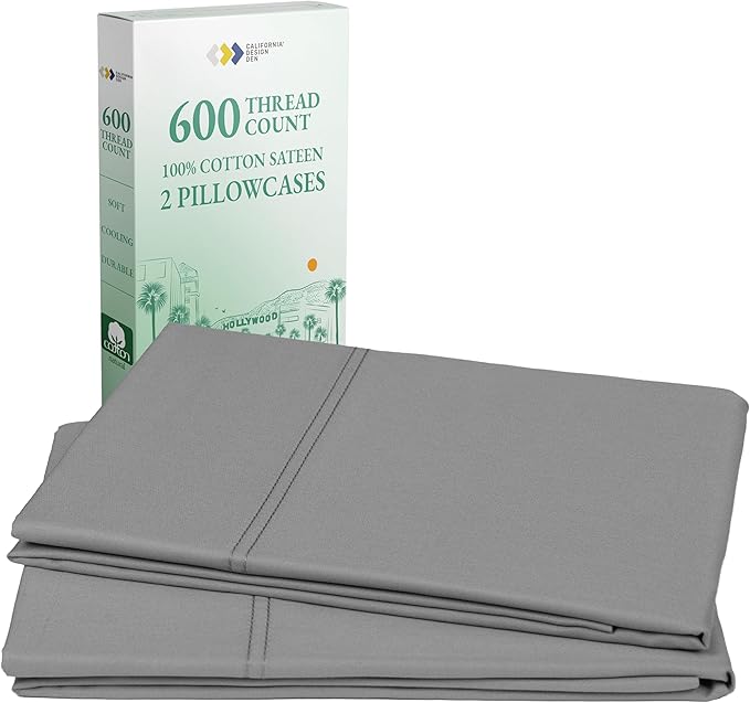 California Design Den Luxuriously Soft Premium 6 Thread Count, 100% Cotton Set of 2 Cases, Crisp Pillow Cases King Size Set of 2, Fits King Pillows (Mist Grey)