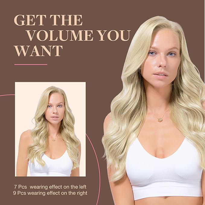 GOO GOO Clip in Hair Extensions Real Human Hair, Remy Human Hair Extensions Clip ins for Women, Natural Human Hair, 18inch 150g 9Pcs, 60A Platinum Blonde
