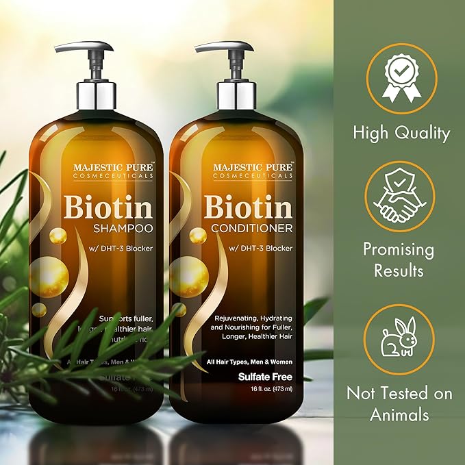MAJESTIC PURE Biotin Shampoo and Conditioner Set with DHT Blocker Complex - Hydrating, Nourishing & Supporting Healthy Hair, Sulfate Free, for Men & Women - 16 fl oz each