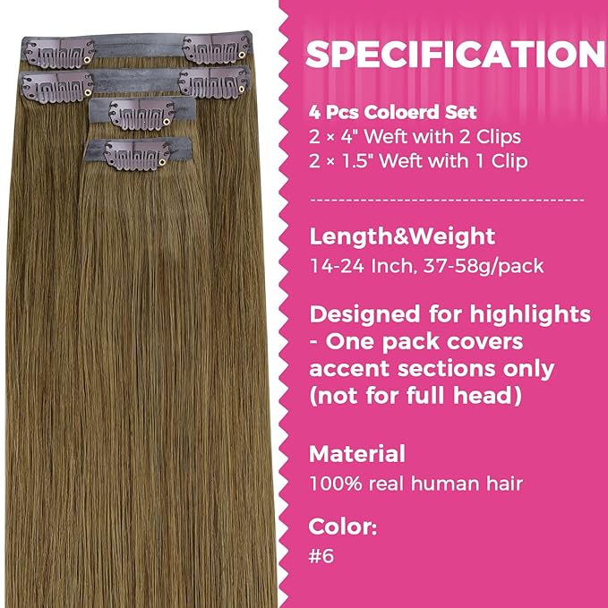 Lashey Seamless Clip in Hair Extensions Human Hair, 4pcs 48g Medium Brown 20 Inch, Straight Hair Extensions Real Human Hair with PU Soft Invisi Edge