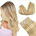 GOO GOO Clip in Hair Extensions Real Human Hair, Remy Human Hair Extensions Clip ins for Women, Natural Human Hair, 24inch 140g 7Pcs, #18A/613A Dark Blonde Highlighted Bleach Blonde
