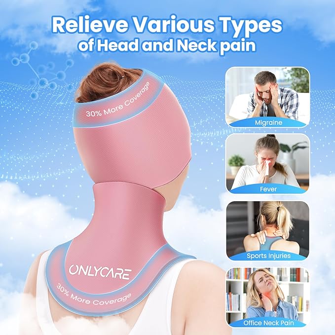 ONLYCARE Migraine Relief Cap and Neck Ice Pack Wrap Gel Set, Upgrade Headache Relief Cap and Shoulder Cold Pack, Hot and Cold Compress, Relief of Pain, Swelling, Office Pressure