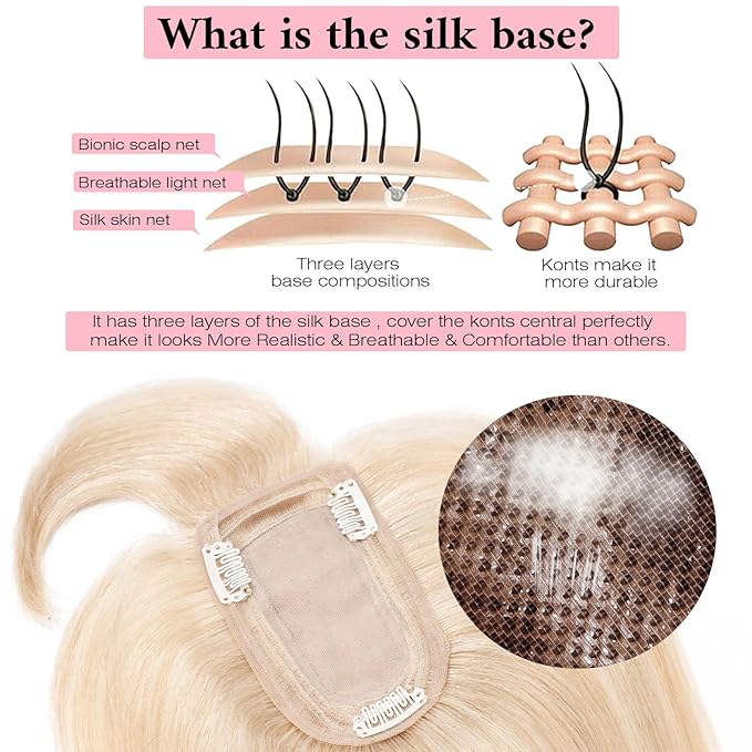 SEGO 100% Real Human Hair Toppers, with Air Bangs, Silk Base 150% Density, Clip in Topper, 2.7肺5.1・ HairPieces for Women, with Thinning/Hair Loss Cover Gray