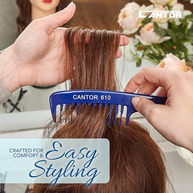 Cantor Lift Teasing Wide Tooth Comb - Chemical and Heat Resistant Detangler - Anti Static for All Hair Types - Durable and Lightweight - 1 Pack