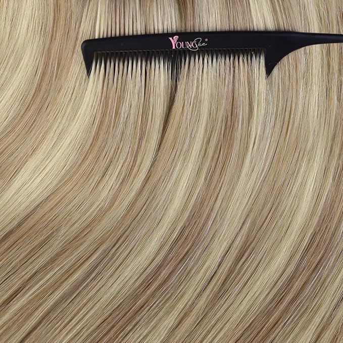 YoungSee Invisible Tape in Hair Extensions Blonde Highlight Hair Extension Tape ins Golden Blonde Highlight Real Hair Tapes on Hair Extensions Human Hair SIlky Straight 18 Inch 20pcs 50g