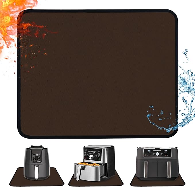 Heat Resistant Mat for Air Fryer, 15 x 18in Heat Resistant Mat for Countertop, Fireproof Silicone Countertop Protector Appliance Slider for Air Fryer, Coffee Maker, Toaster, Oven - Brown