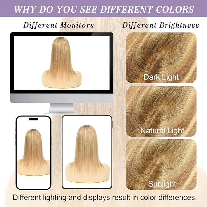 Real Human Hair Toppers for Women #TLQ, 3x5 Inch Injected Silk Base 130% Density 16 Inch Length Hair Toppers