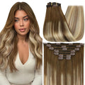 Full Shine Hair Extensions Real Human Hair Clip ins 16 Inch Invisible Clip in Extensions Remy Hair 7 Pcs Balayage Brown Ombre Ash Brown Mix Blonde 4/27/60/8 Hair Extensions for Fine Hair 120 G