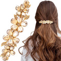 Joez Wonderful Rhinestone Hair Clips, Bridal Hair Accessories for Women, Sparkly Crystal Hair Pins, Fancy Hair Barrettes for Wedding, Bride, Long Hair (Champagne Flower, 1 Pcs)