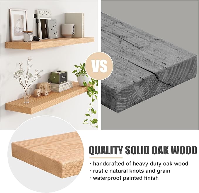 Floating Shelves for Wall, USA-Sourced Oak Wood 36 Inch Long Wall Shelves Set of 2, Natural Wooden Wall Mounted Picture Ledge Shelf, Nursery Book Storage Shelf Kids Bookshelf, Display Shelf