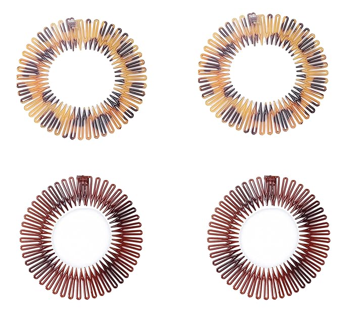 Sowaka 4 Pcs Circular Stretch Comb Plastic Black Brown Circle Spring Headband Flexible Hair Wrap Holder Hair Comb for Women Girls Outgoing Sports Hair Accessories (Round-leopard)