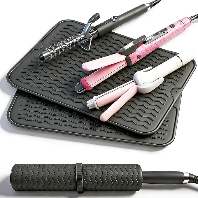 2 Pack Heat Mat for Curling Iron, Oversize Silicone Resistant Mat for Hair Tools, Hot Pad for Hair Straightener, Flat Irons and Hot Hair Styling Tools Home Travel Gym Salon (15.7" x 11.8")