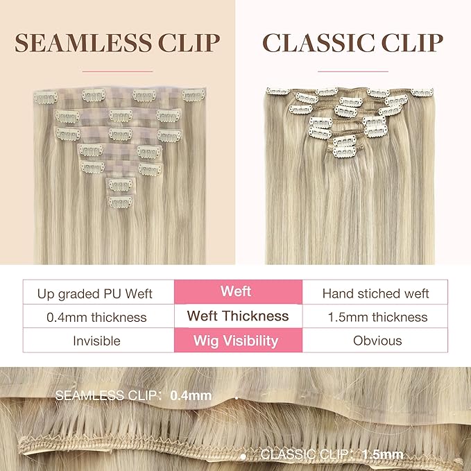 GOO GOO Clip in Hair Extensions Real Human Hair, Remy Human Hair Extensions Clip ins for Women, Natural Human Hair, 16inch 130g 7Pcs, 17A/60A Ash Blonde Highlighted Platinum Blonde