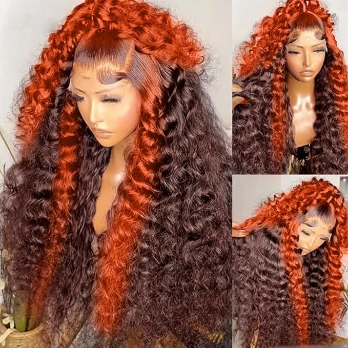 250 density Deep Wave Lace Front Wigs Human Hair Pre Plucked Hairline Glueless Wigs Human for Women 13x6 HD Lace Front Wigs Ginger Orange Curly Human Hair Wig Brazilian Hair 22 Inch