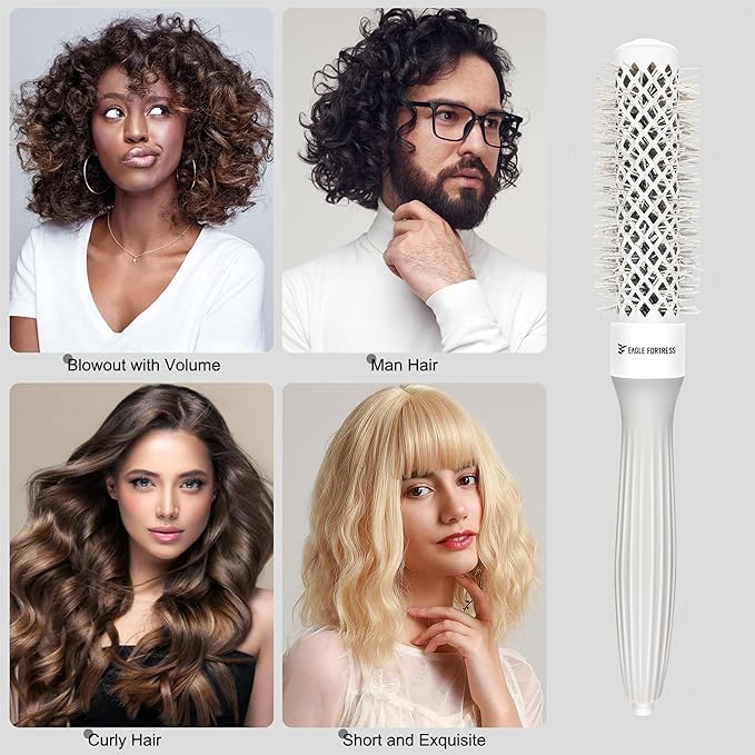 Eagle Fortress Round Brush for Blow Out, Thermal Ceramic Hair Brush for Blow Drying with Ionic Bristle for Professional Blowout Brushing - Grey, 43mm