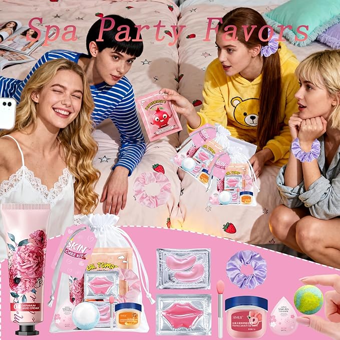 144 PCS Spa Party Supplies for Women,Spa Day Favors Essentials Include Face Masks Skincare, Lip Balm, Under Eye Patches, Foot Bath Bomb,Sleepover Party Supplies Spa Birthday Kit for Women Gift Set