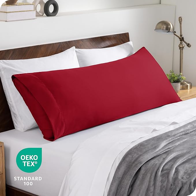 Bare Home Microfiber Body Pillow Cover - Ultra Soft & Cooling - Double Brushed - Pillowcase with Envelope Closure - Easy Care (20''x54'' Body Pillow Cover, Red)