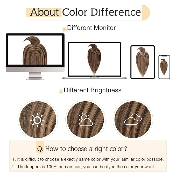 SEGO Hair Toppers for Women Real Human Hair With Bangs, 7 * 13CM Silk Base 100% Remy Human Hair Clip in Top Wiglet Hairpieces Add Volume -12 Inch Medium Brown&Dark Blonde