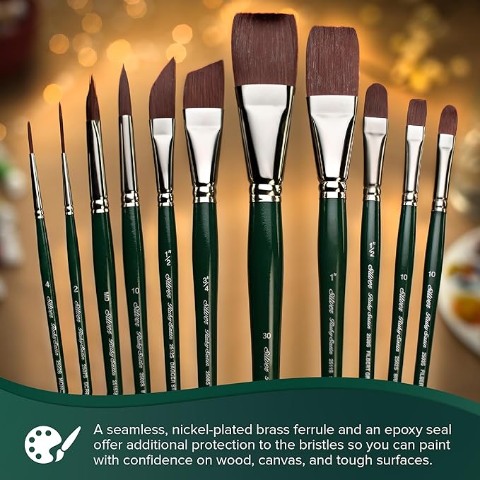 Silver Brush Limited RS-2550S Ruby Satin Short Handle Filbert Comb and Script Liner Paintbrushes with Stiff and Flexible Synthetic Bristles, 6pc Professional Artist Painting Set for Oil and Acrylic