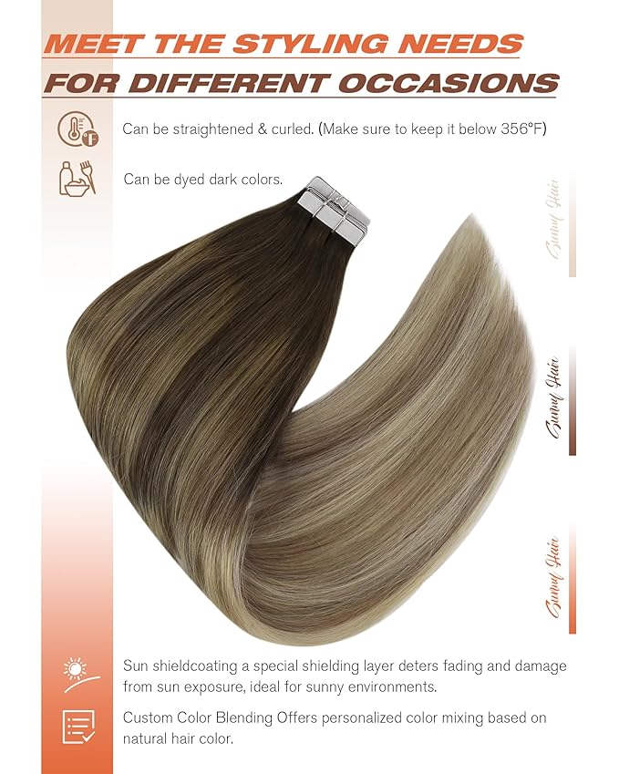 Sunny Hair Tape in Hair Extensions Human Hair Brown Balayage Blonde Tape in Extensions 12 Inch Real Hair Extensions Tape in 20Pcs 30g