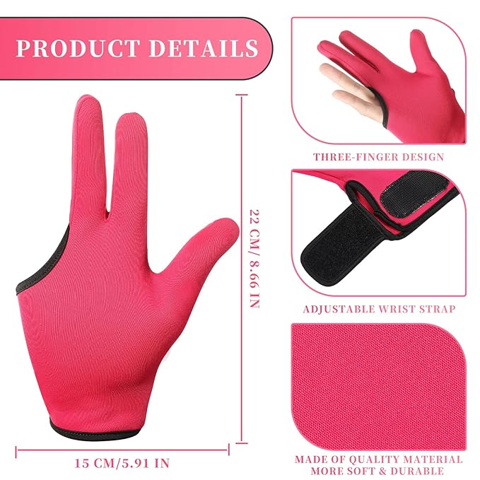 Geyoga 2 Pcs Heat Resistant Gloves for Hair Styling 3 Finger Barber Gloves Reusable Curling Wand Heat Protector for Hair Dye(Rose Red)