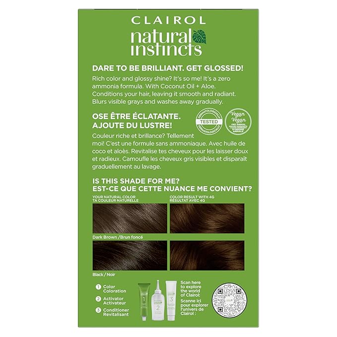 Clairol Natural Instincts Demi-Permanent Hair Dye, 4G Dark Golden Brown Hair Color, Pack of 3